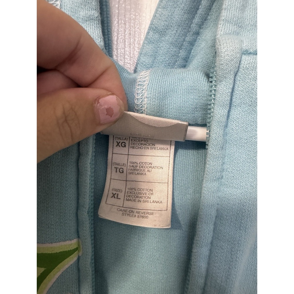 Vintage Disney Tinkerbell Blue Women's Short Sleeve Hoodie Sz XL Pullover - Picture 11 of 11